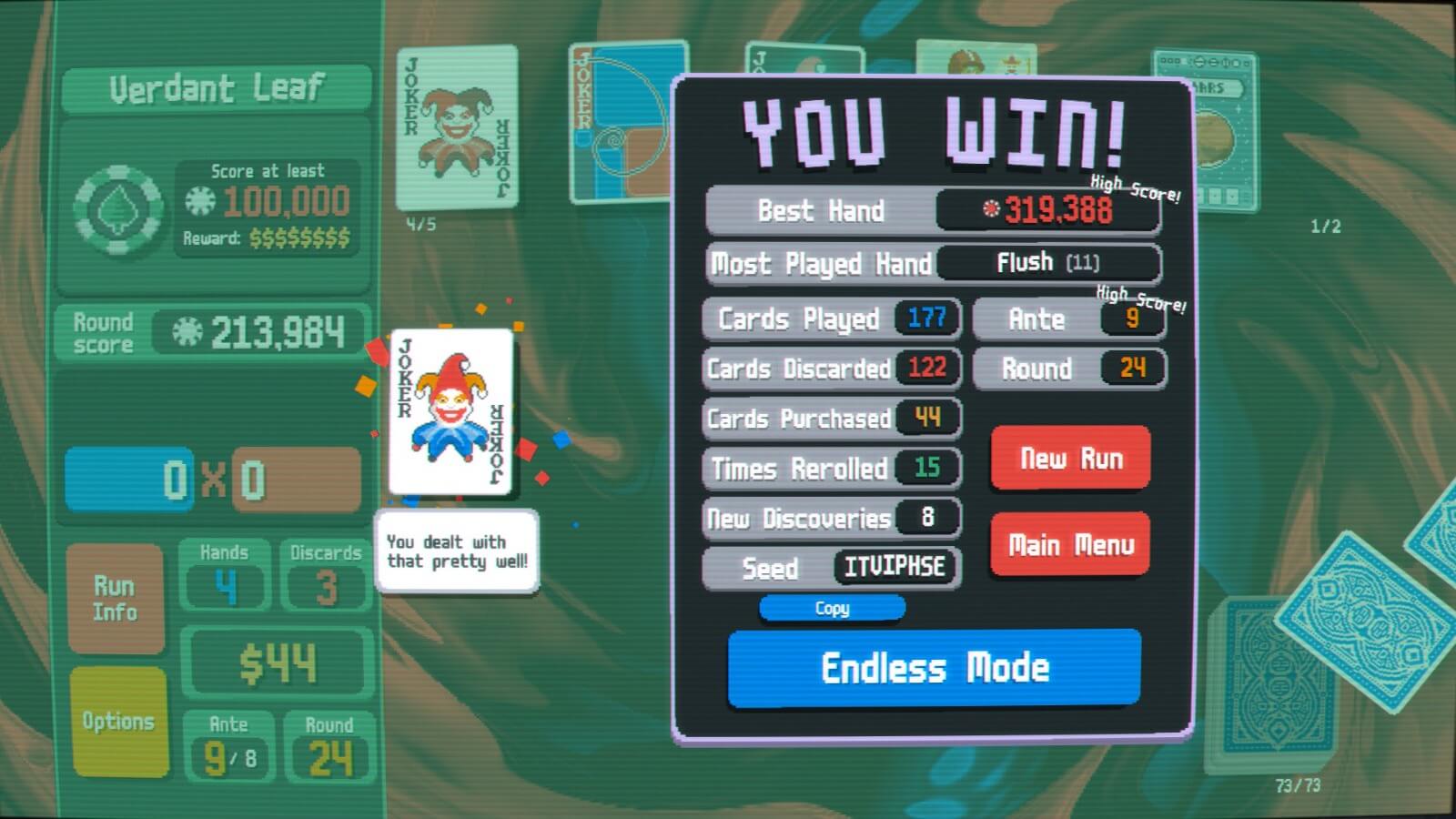 The first Balatro run I won in my life